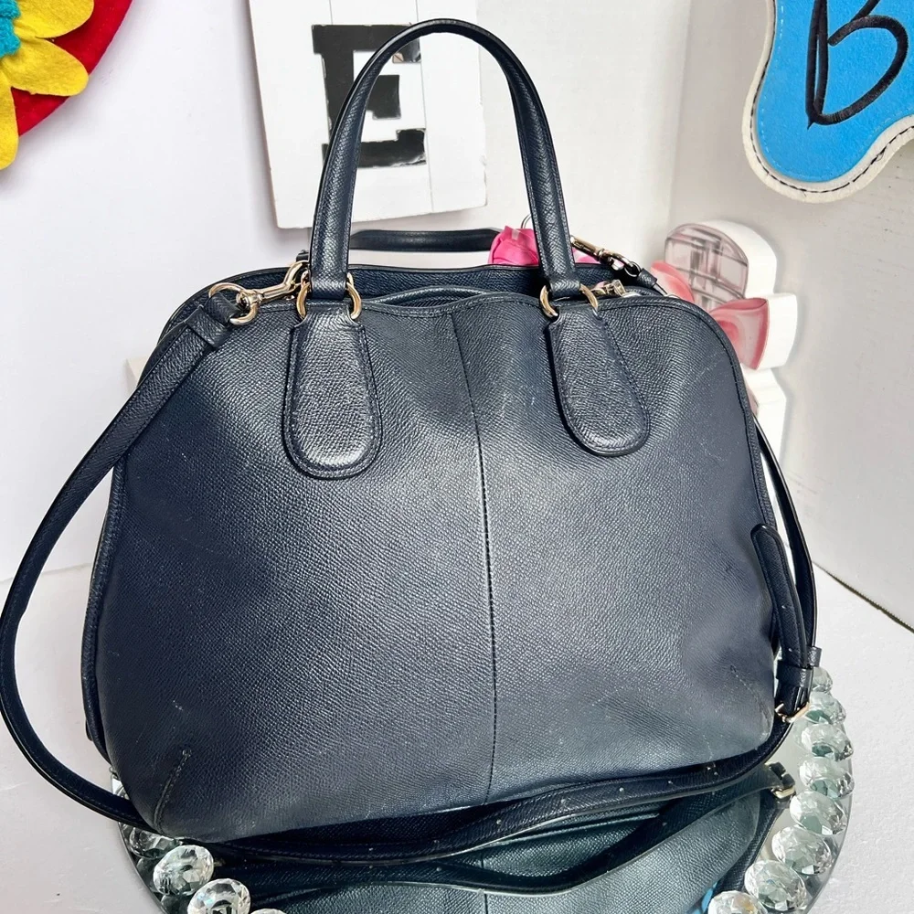 Coach blue grain leather Satchel with Pink Scarf Detail handbag or shoulder bag